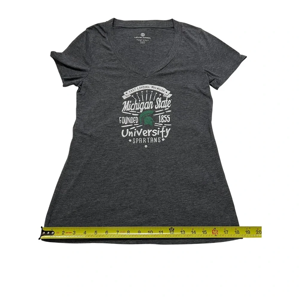 Level Wear Michigan State‎ Spartans Graphic V Neck T Shirt Women's Large Gray - Picture 4 of 6